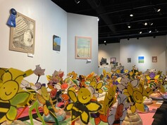 Colorful student artwork fills the Washakie Museum temporary exhibit gallery.